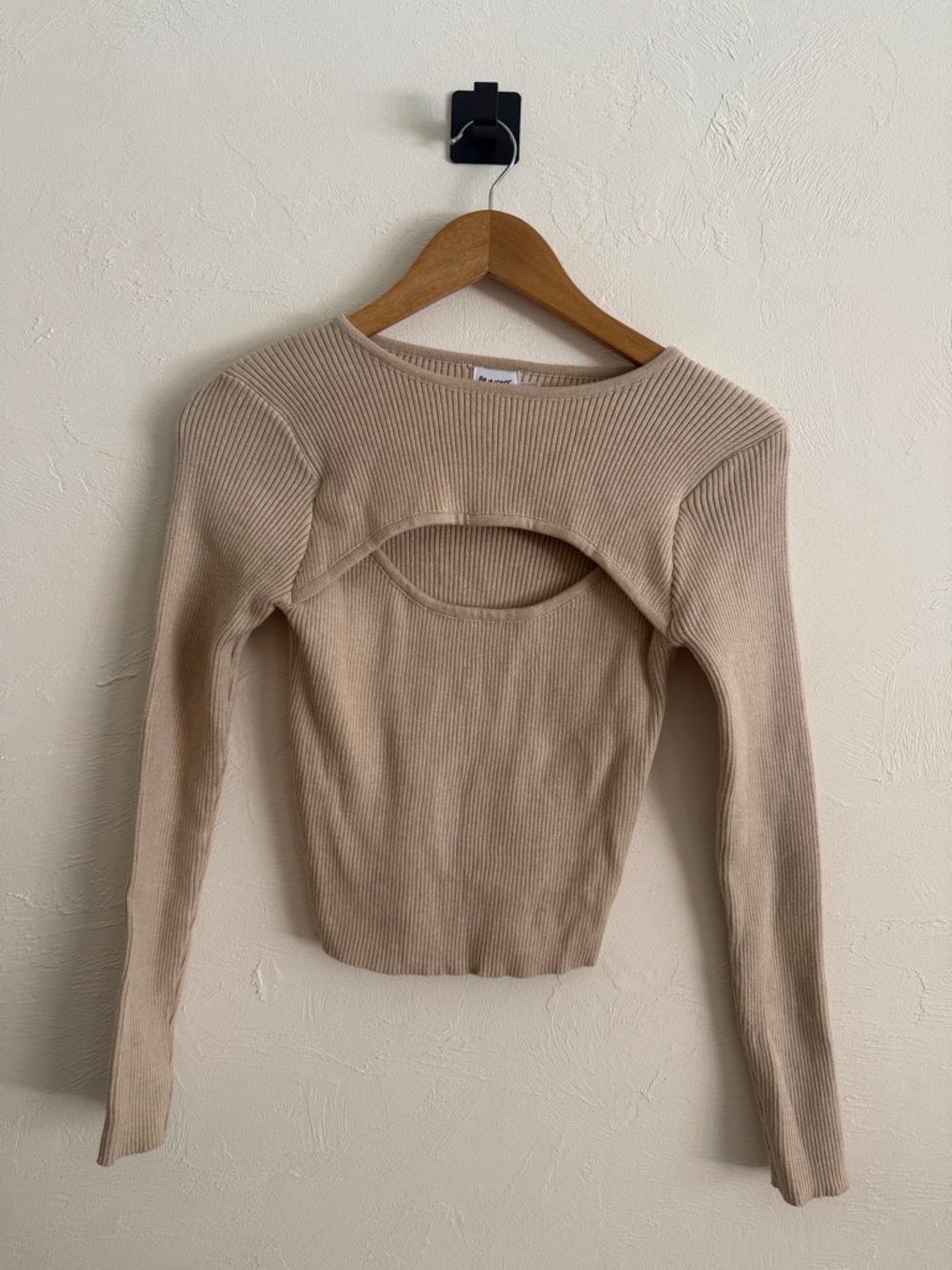 Princess Polly Ribbed Cutout Long Sleeve Top in Taupe